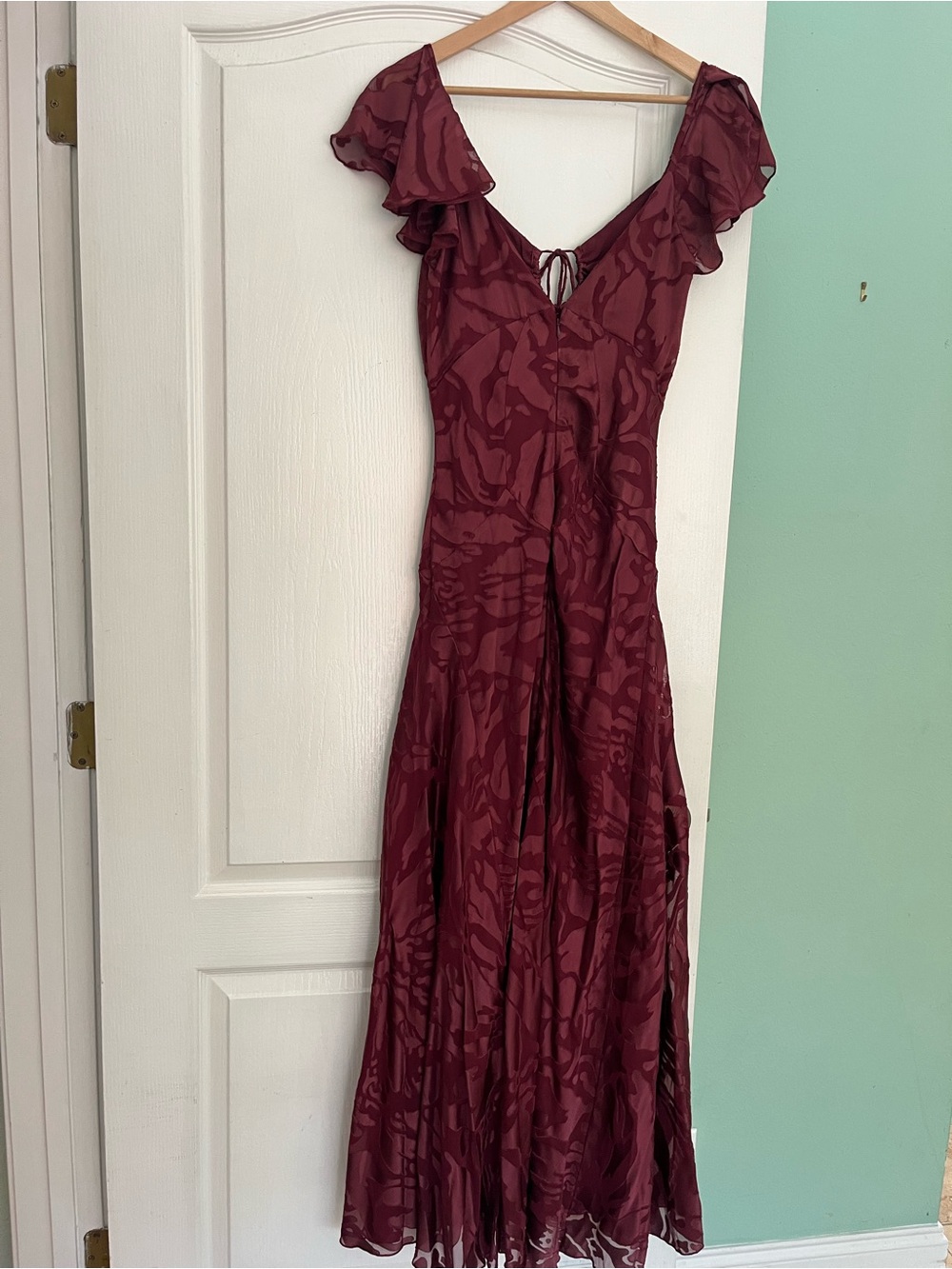 Asos Women's Burgundy Ruffle Sleeve Maxi Dress